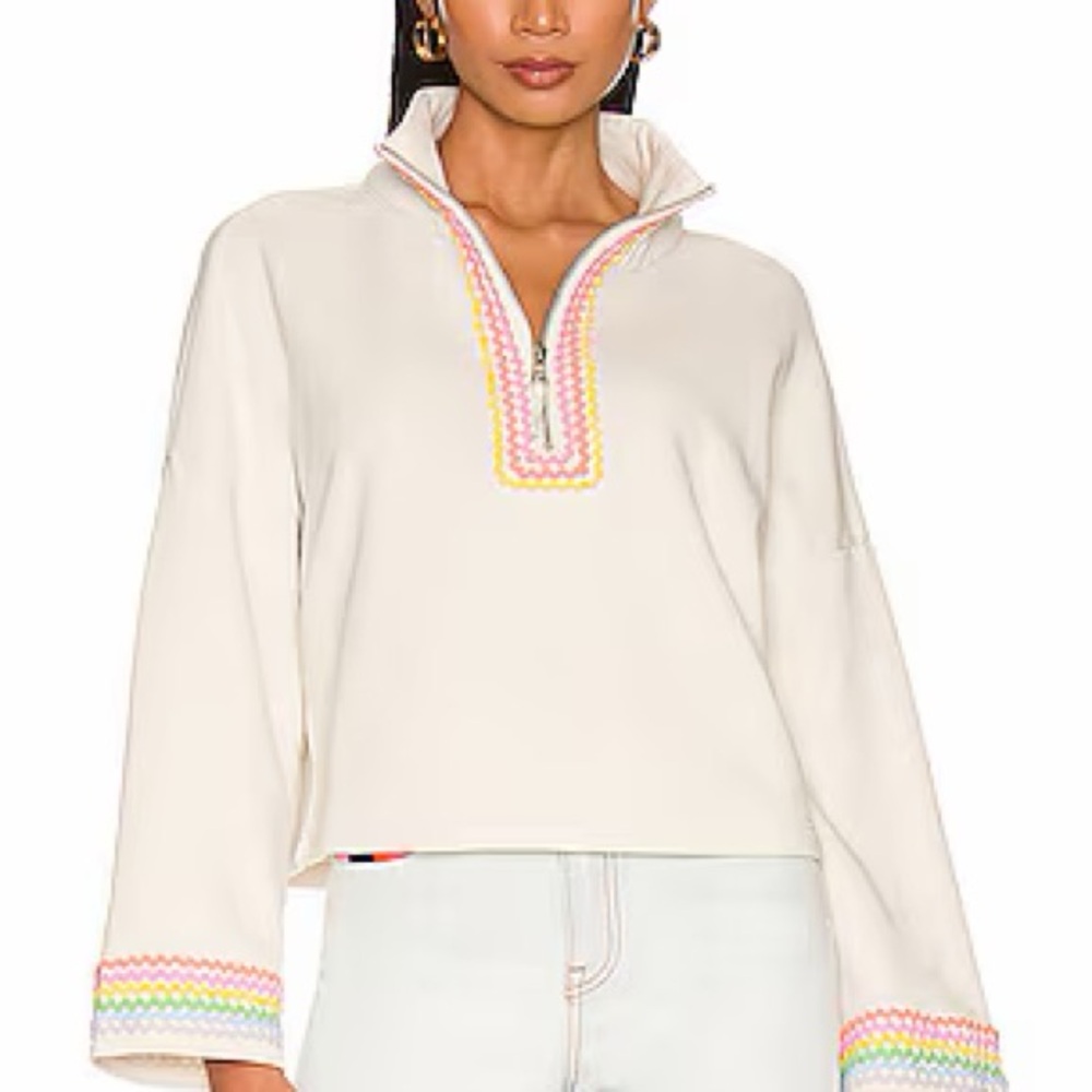Something Navy Cream Half-Zip Sweatshirt with Rainbow Trim